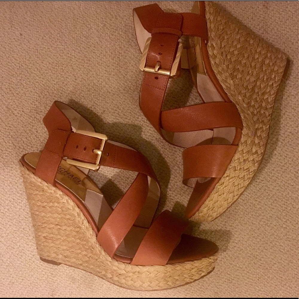 Michael Kors Brown Leather Strappy Wedge 7.5M